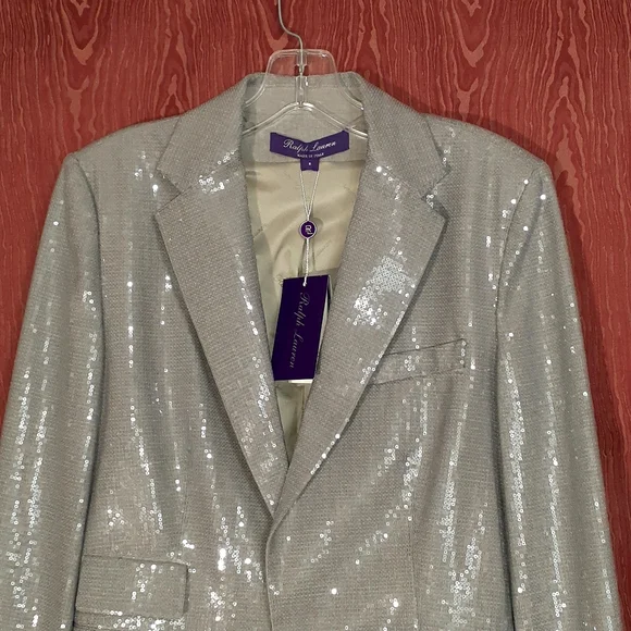RALPH LAUREN PURPLE LABEL Silver Gray Sequin Blazer I Button Women's Sz 8 - Picture 2 of 16
